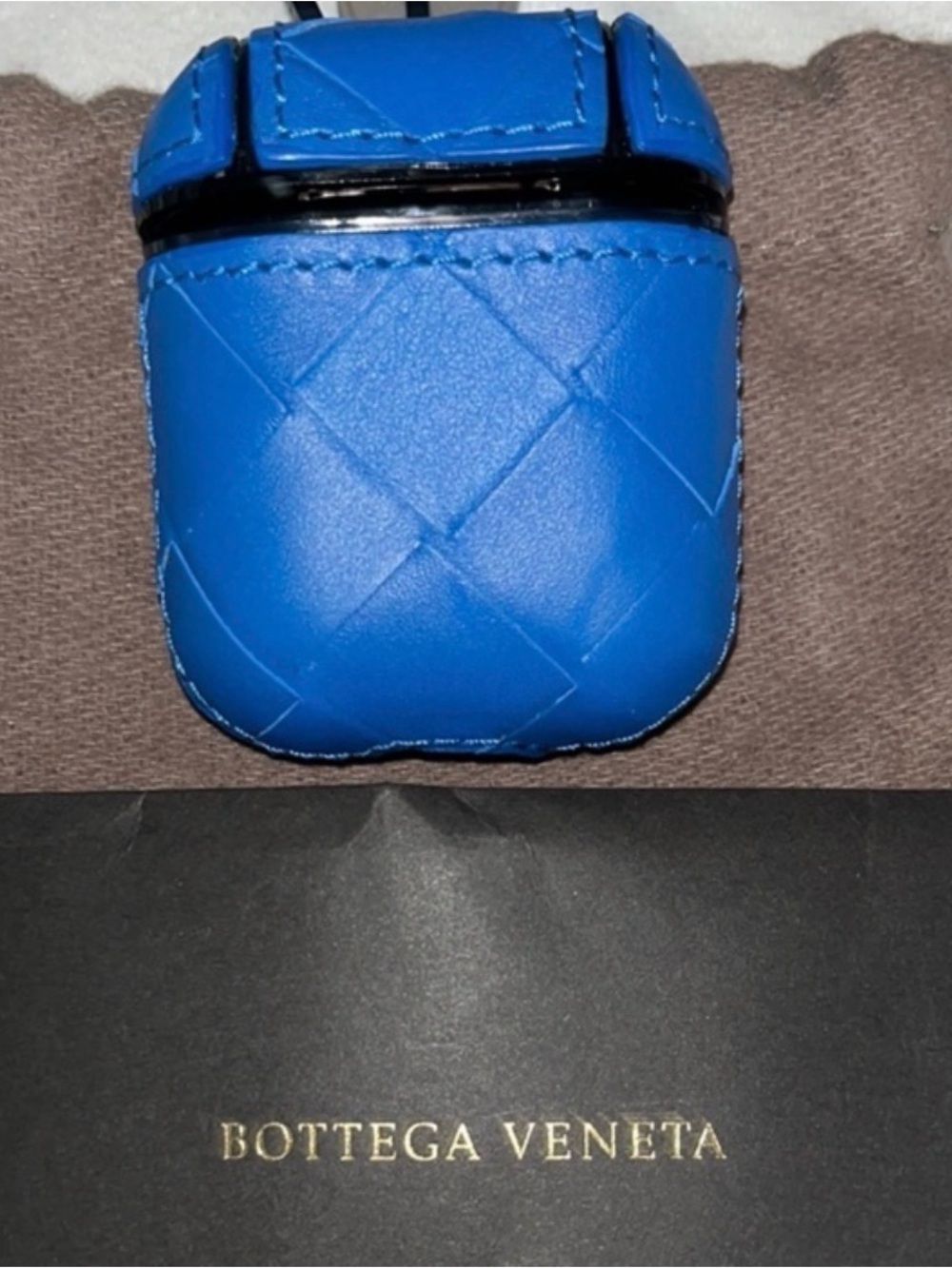 Bottega Veneta Blue Intricate Leather AirPod Case with Authentic cards Dusty EC